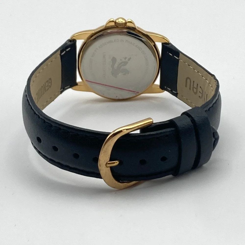 Tourneau Pegasus Watch Women 30mm Gold Tone Black Leather 30M New Battery 8.25
